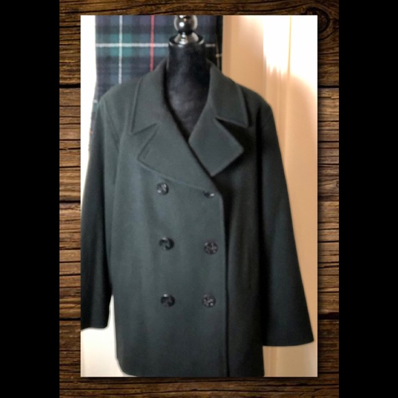 Merino Wool Pea Coat Black Size 14 - Picture 1 of 6